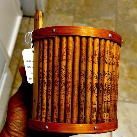 Vintage Handmade Burnt Stick Polynesian Bamboo Basket - Picture 1 of 7